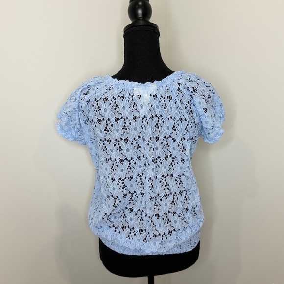 Derek Heart Blue Lace Sheer Blouse (XL) - Picture 4 of 7